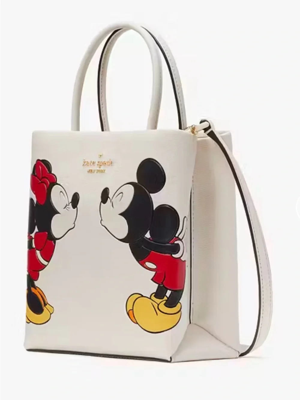 kate spade White Leather Minnie & Mickey Kiss Tote